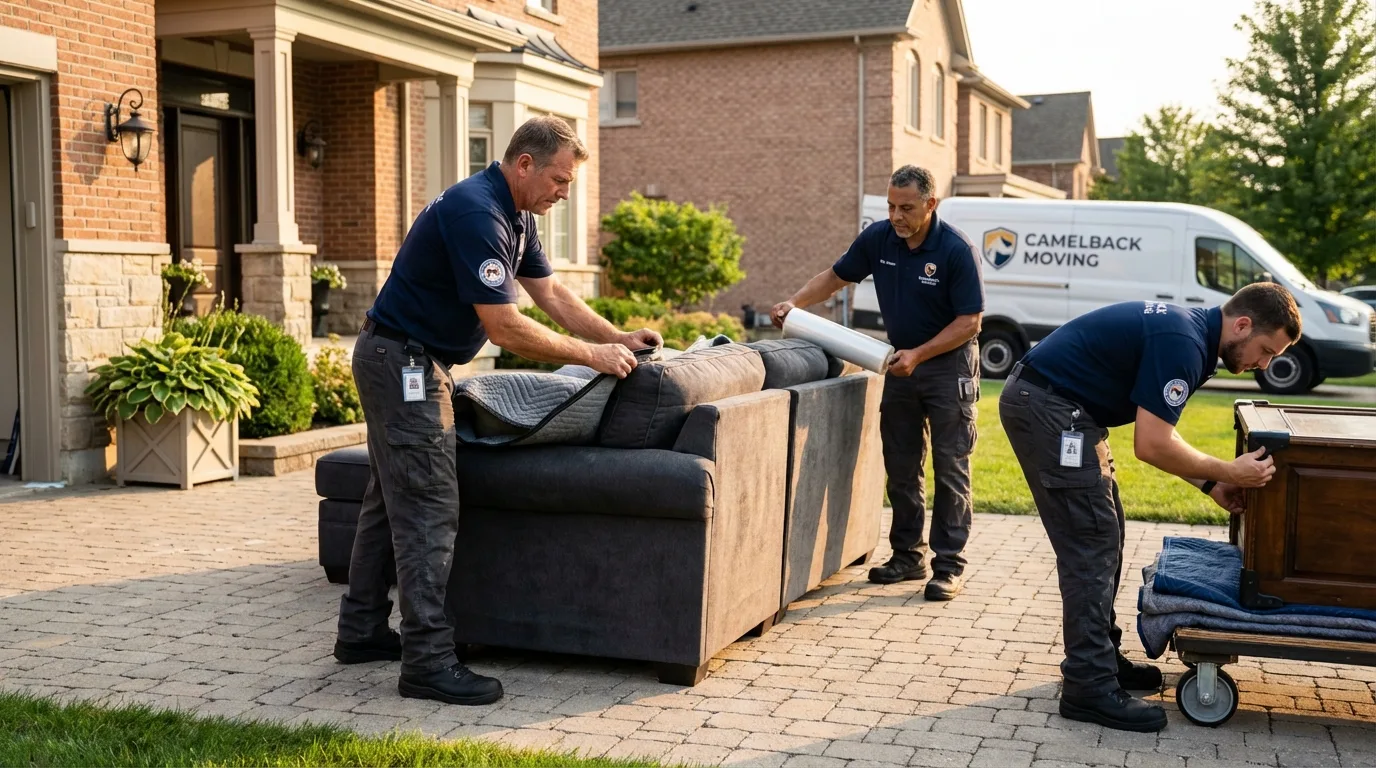Large estate moving crew wrapping furniture in McKinney, TX