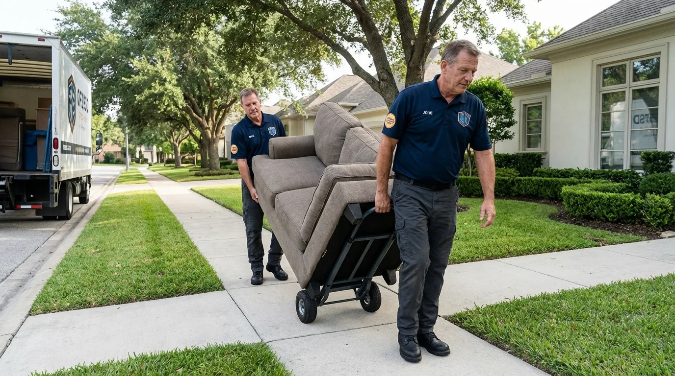 Local residential moving crew loading furniture in McKinney, TX
